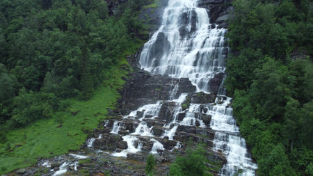 Waterfall in mountains. Outdoor nature in Norwayの写真素材