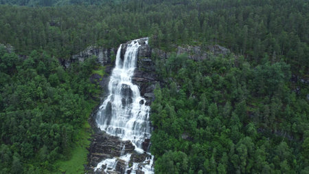Waterfall in mountains. Outdoor nature in Norwayの写真素材