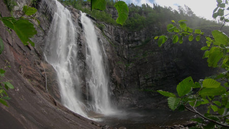 Waterfall in mountains. Outdoor nature in Norwayの写真素材