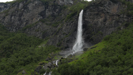Waterfall in mountains. Outdoor nature in Norwayの写真素材