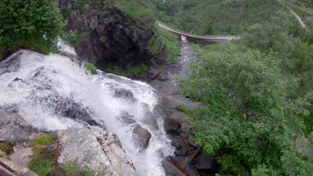 Waterfall in mountains. Outdoor nature in Norwayの写真素材