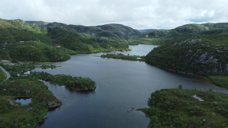 Mountainous landscape and fjord, Norwayの写真素材