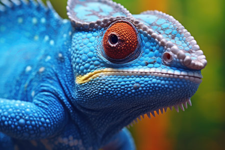 Blue colored chameleon close up. Generative AIの素材