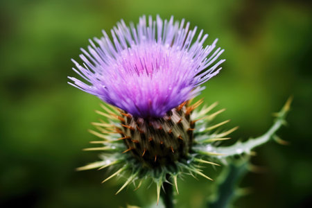 Milk thistle flower close up. Generative AIの素材