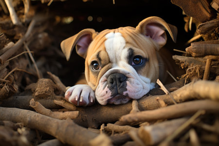 Dog is resting in nature. Generative AIの素材