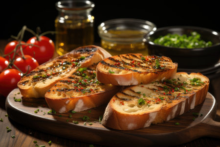 Tapas on the wooden board and ingredients. Generative AIの素材