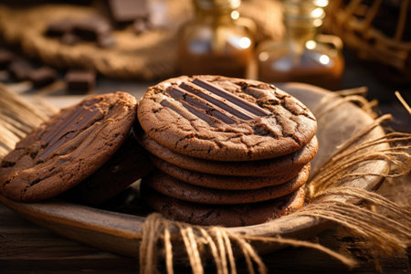 Freshly baked chocolate cookies. Generative AIの素材