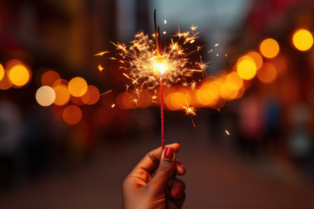 Sparkler in hand. Generative AIの素材
