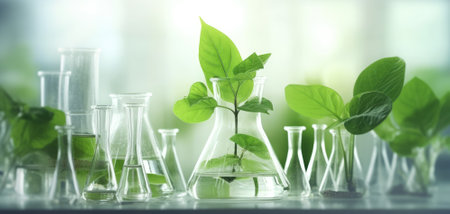 Many green plants in test tubes. Generative AIの素材