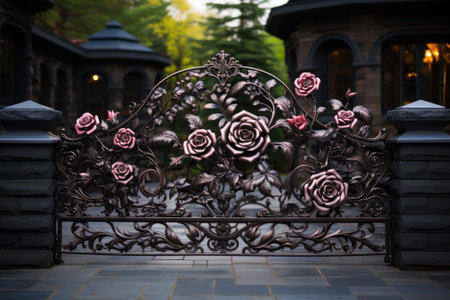Decoration of metal gates with forged roses Generative AIの素材