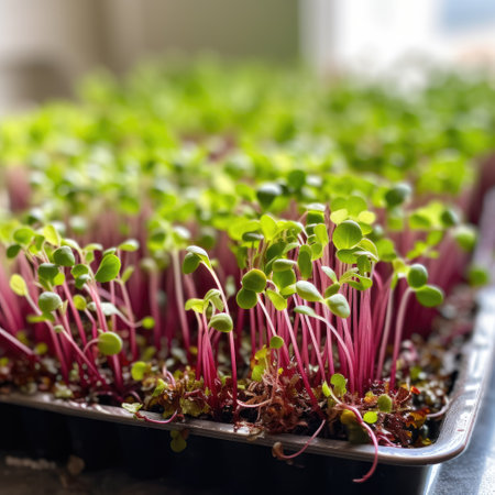 Microgreen farm. The microgreen in plastic trays. Generative AIの素材