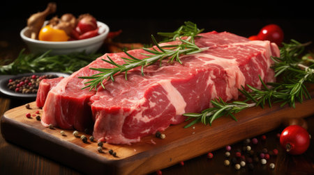 Raw meat, veal ossobuco, on a wooden cutting board. Generative AIの素材
