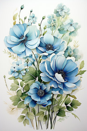 Botanical blue flower watercolor bouquet elegance blooming. Generative AIの素材