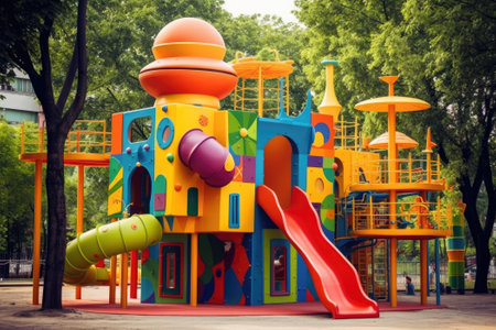 Colorful playground in the park. Generative AIの素材