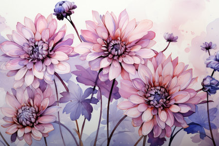 Botanical purple and red flower watercolor bouquet elegance blooming. Generative AIの素材
