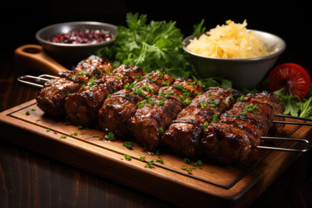 Meat kebab grilled on a grill grid. Generative AIの素材