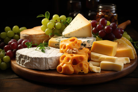 Different types of delicious cheese on the table. Generative AIの素材