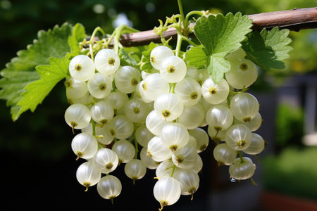 White currants growing on a bush in the garden. Generative AIの素材