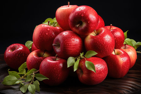 Many ripe juicy red apples covered with water drops. Generative AIの素材