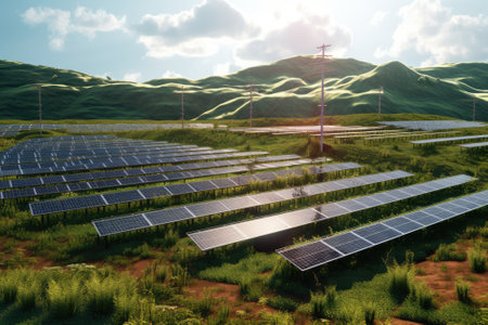Solar panels in nature. Generative AIの素材