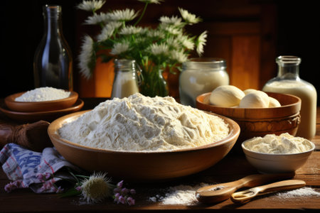 Ingredients for dough on table. Generative AIの素材