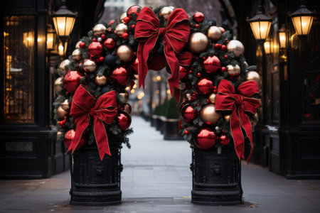 Modern christmas decor in city street. Generative AIの素材