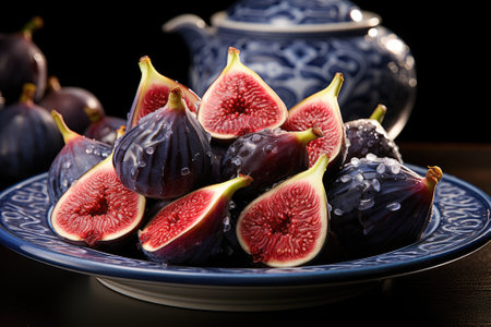 Juicy fig berries in a bowl. Generative AIの素材