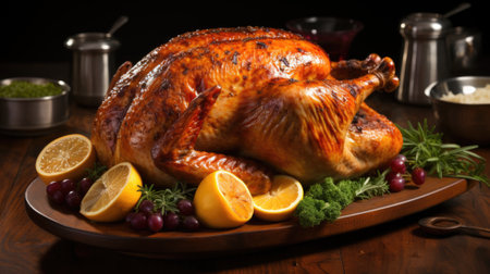 Christmas or thanksgiving turkey on table. Generative AIの素材