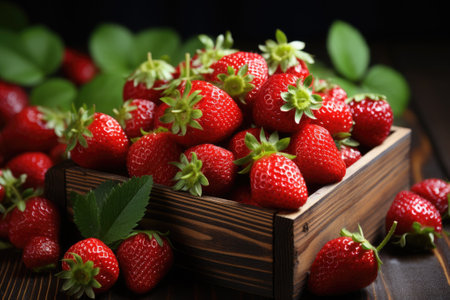 Organic strawberries in a wooden box. Generative AIの素材