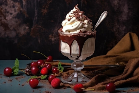 Chocolate milkshake with whipped cream. Generative AIの素材