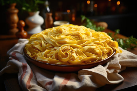 Plate of homemade egg noodles. Generative AIの素材