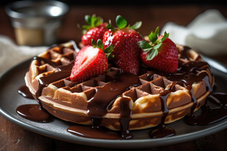 Waffle cake with fresh fruits, fresh summer food. Generative AIの素材