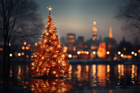 Christmas tree in the city. Generative AIの素材