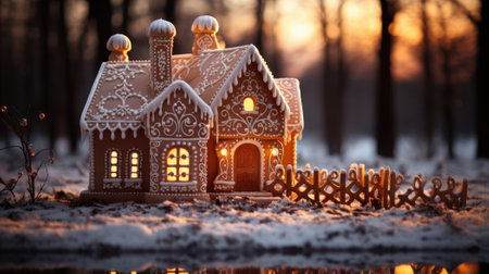 Merry christmas. Christmas gingerbread house. Generative AIの素材