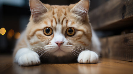 Cat staring with playful whiskers, striped furs. Generative AIの素材