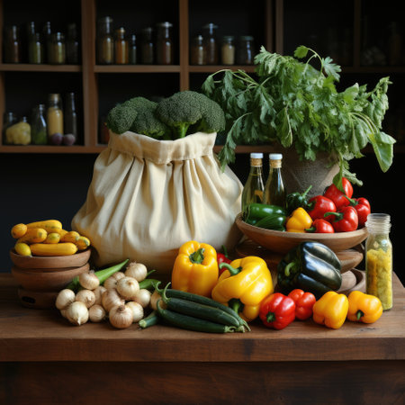 Eco bag with products vegetables. Zero waste use less plastic concept. Generative AIの素材