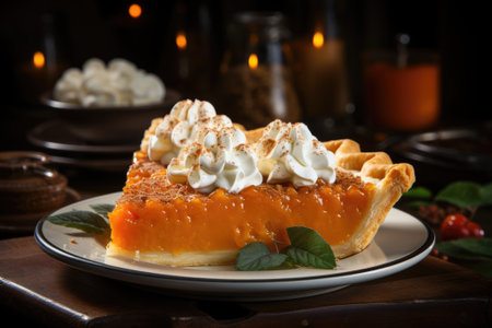 Pumpkin pie on a table. Generative AIの素材