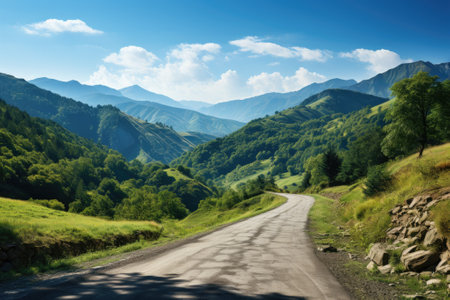Landscape with mountains and road. Generative AIの素材