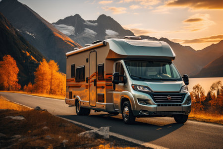 Motorhome moves along the road. Generative AIの素材