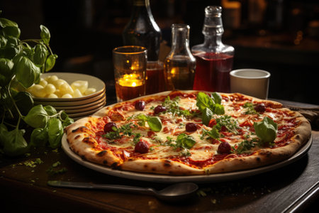 Italian pizza in italian restaurant. Generative AIの素材