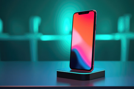 Mobile phone standing on the podium. Generative AIの素材