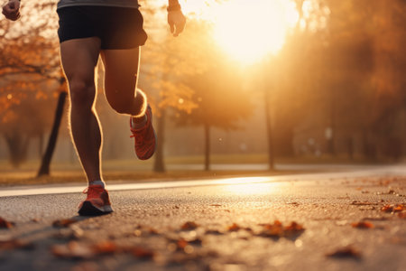 Runner running in park on sunrise. Generative AIの素材