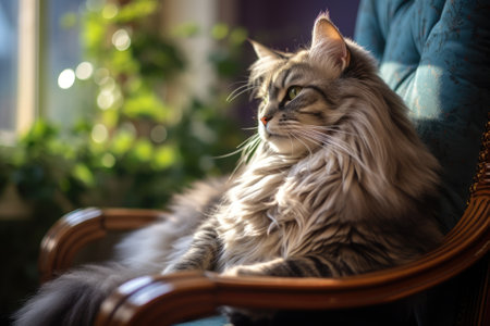 A cute gray cat is resting. Generative AI.の素材