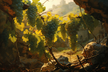 Grapes on the vine of grape trees. Generative AIの素材