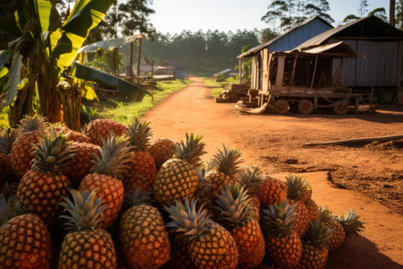 Pineapples at the marketplace in the tropics. Generative AIの素材