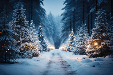 Mystical atmosphere of winter forest. Generative AIの素材