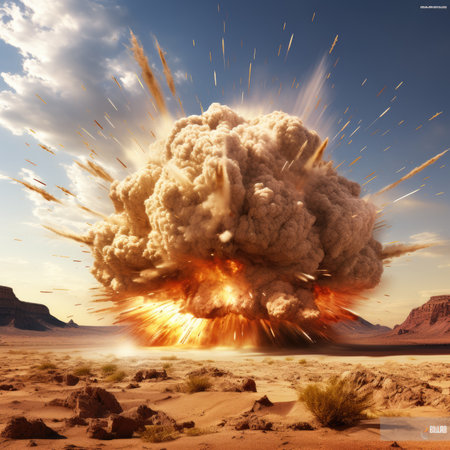 Huge explosion in a desert. Generative AIの素材