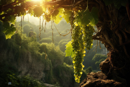 Grapes on the vine of grape trees. Generative AIの素材