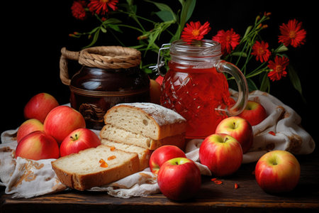 Apple jam with fresh fruit. Generative AIの素材