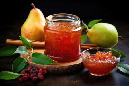 Pear jam with fresh fruit. Generative AIの素材